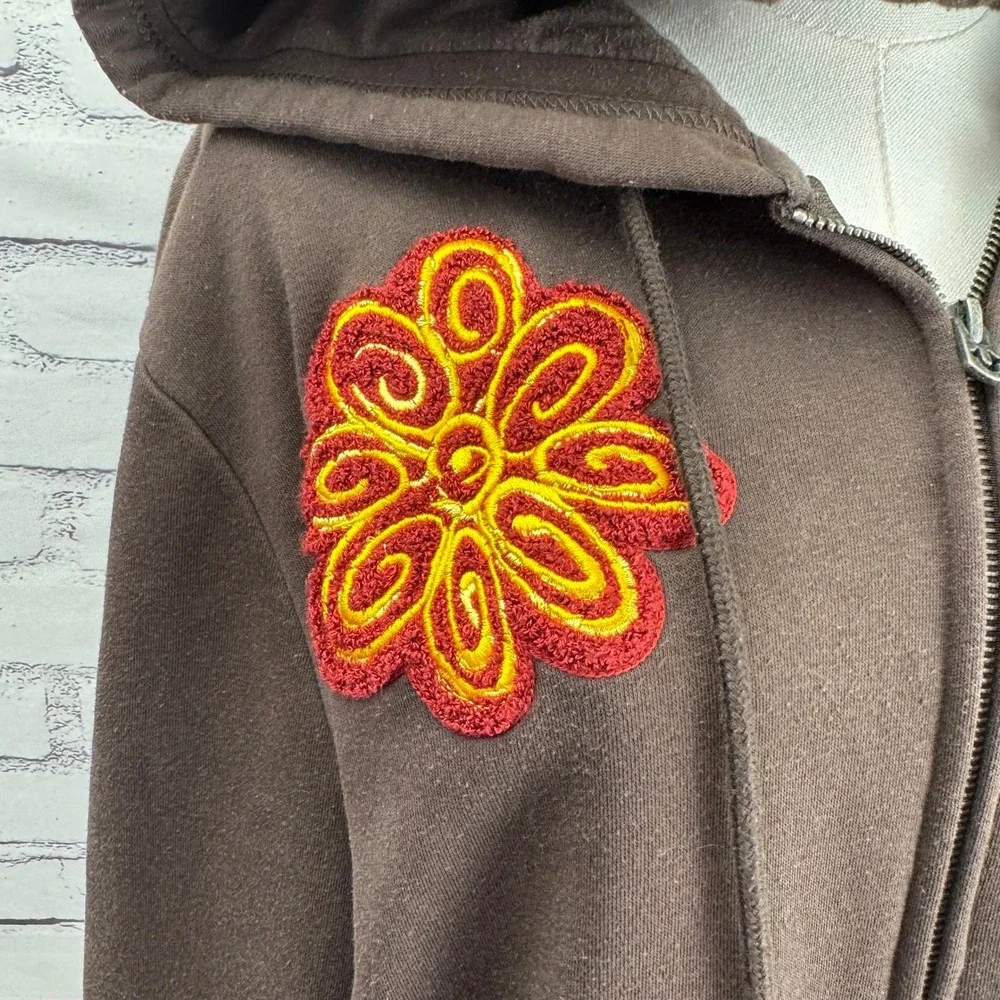 True Religion True Flower EST 02 World Tour Brown Zip Y2K Hoodie Chenille Size L